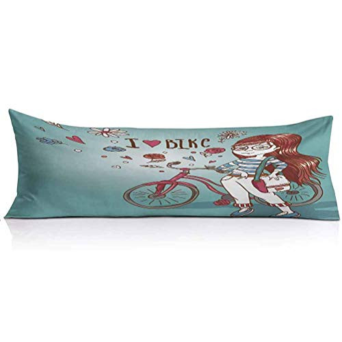 Cartoon Body Pillow PillowcaseLove My Bike Theme Girl with Bicycle Vintage Flowers Illustration Super Soft and Luxury Body Pillow Cover for Adults Pregnant Woman1PCSDried Rose and Pale Blue Cartoon Body Pillow PillowcaseLove My Bike Theme Girl with Bicycle Vintage Flowers Illustration Super Soft and Luxury Body Pillow Cover for Adults Pregnant Woman1PCSDried Rose and Pale Blue