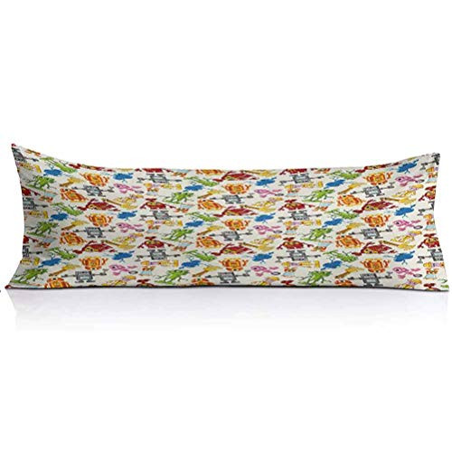 LCGGDB Kids Body Pillow PillowcaseColorful Cartoon Robot Collection Boys Nursery Theme Futuristic Fantastic Science Toys Decorative Body Pillow Cover for Adults Pregnant Woman1PCSMulticolor