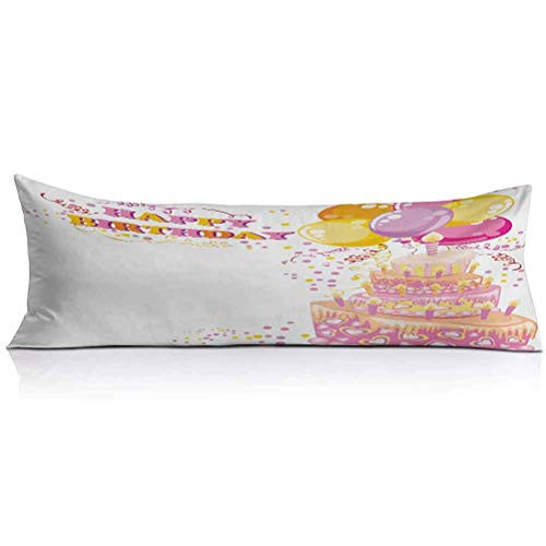 LCGGDB Kids Birthday Body Pillow PillowcaseCelebration Girl Themed Party Cake Candles Balloons Hearts Image Print Decorative Body Pillow Cover for Adults Pregnant Woman1PCSPink and Orange LCGGDB Kids Birthday Body Pillow PillowcaseCelebration Girl Themed Party Cake Candles Balloons Hearts Image Print Decorative Body Pillow Cover for Adults Pregnant Woman1PCSPink and Orange