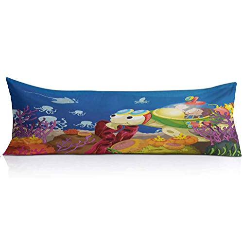 LCGGDB Turtle Body PillowcaseFunny Cartoon Character Carrying Kids Underwater Coral Reef Octopus Nursery Design Decorative Body Pillow Cover for Adults Pregnant Woman1PCSMulticolor