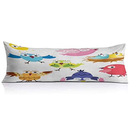 LCGGDB Bird Body Pillow PillowcaseFunny Happy Cute Colorful Birds and Sun in Cartoon Style Toddler Kids Nursery Theme Decorative Body Pillow Cover for Adults Pregnant Woman1PCSMulticolor