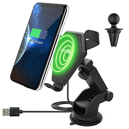 Fast Wireless Charger, Car Mount Air Vent Phone Holder Cradle for Samsung Galaxy Note 8/ S8/ S8+/ S7/ S6 Edge+/ Note 5, QI Wireless Standard Charge for iPhone 8/ 8 Plus/ X