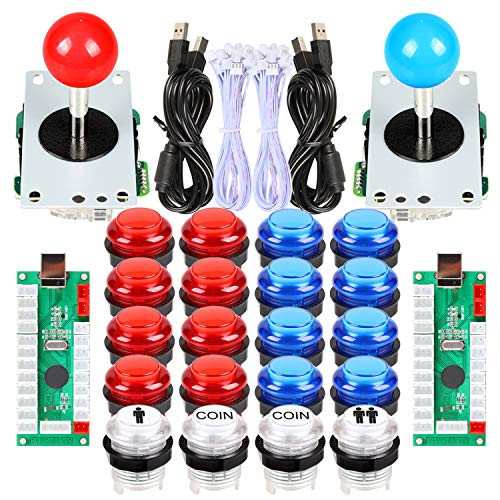 Avisiri 2 Player LED Arcade Buttons and joysticks DIY kit 8 Way Joysticks  plus 20x 5v LED Arcade Buttons Game Controller Kits for MAME Raspberry Pi