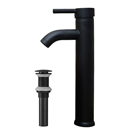 Greenspring Bathroom Vessel Sink Faucet Black Waterfall Bathroom Faucets Commercial Single Handle Lever One Hole Lavatory Vanity with Pop Up Drain Without Overflow