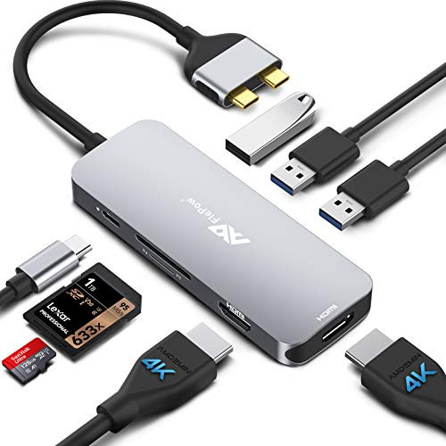 MacBook Pro Docking Station Dual Monitor 4K Triple Display FlePow 8 in 1 Laptop Docking Station Compatible for MacBook Pro Air Dongle Dual USB C Hub with 2HDMI USB-C 100W PD 3x USB3.0 SD TF