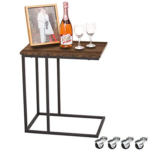 GOOD  and  GRACIOUS Side Table Industrial End Table Vintage Bedside Table with Sturdy Metal Frame for Living Room Bedroom  and  Small Spaces Easy Assembly with Casters