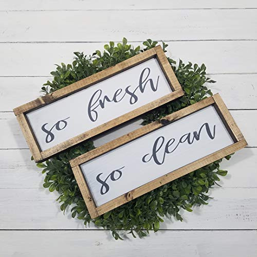 So Fresh So Clean Bathroom Decor Wood Distressed Farmhouse Signs