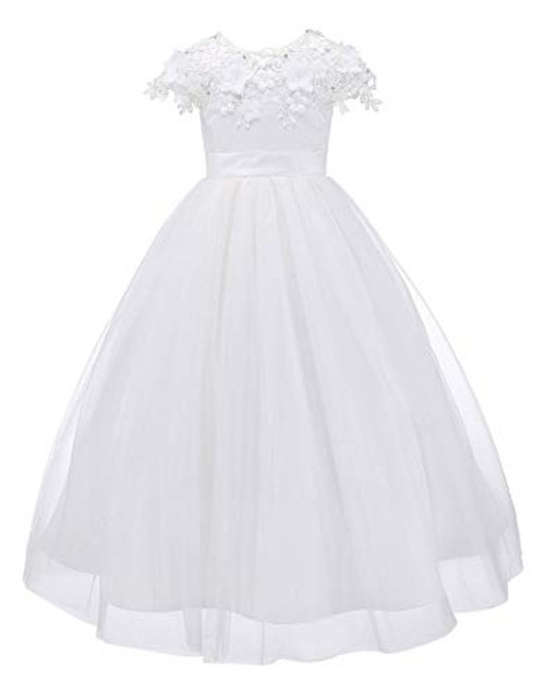 Bow Dream Tulle 3D First Communion Dresses Wedding Pageant Flower Girl Dress Ivory 6