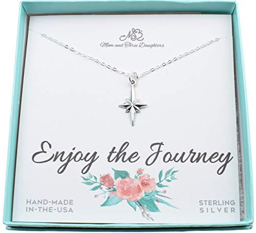 North Star Compass Necklace in Sterling Silver on an 18 Inch Sterling Silver Cable Chain. Enjoy The Journey Necklace Graduation Gift Retirement Gift For Woman Enjoy The Journey Necklace