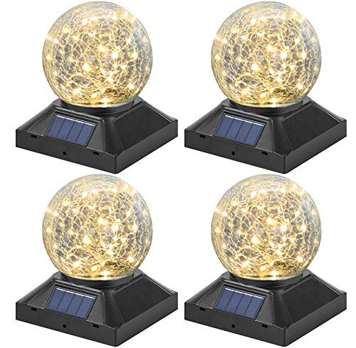 POWGDLT Solar Post Cap Lights Outdoor - Waterproof LED Fence Post Solar Lights for 3.5x3.5 4x4 5x5 Wood Posts in Patio Deck or Garden Decoration Warm Light 4 Pack