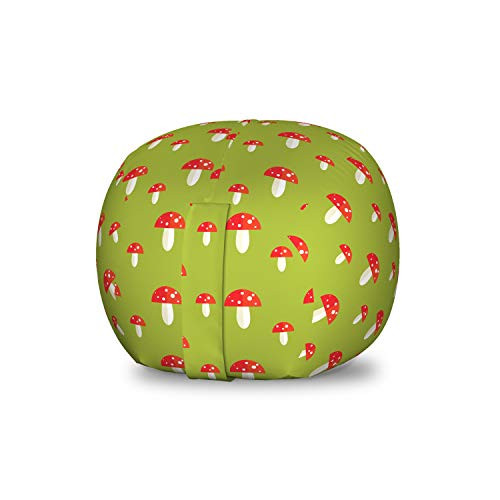 Ambesonne Mushroom Storage Toy Bag Chair Childish Forest Botany Pattern with Toadstools Stuffed Animal Organizer Washable Bag Small Size Apple Green Vermilion