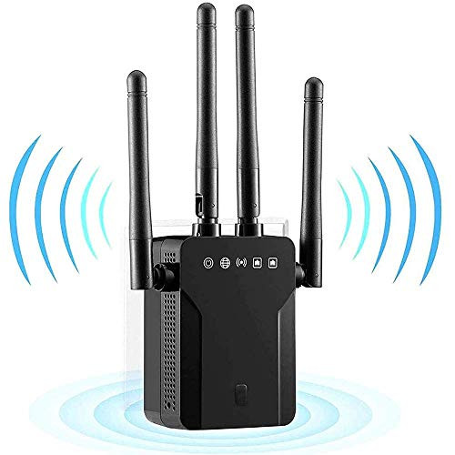 WiFi Range Extender - Signal Booster Repeater 1200Mbps Dual Band 2.4G  and  5G Signal Expander 4 Antennas 360 Full Coverage and Long Range WiFi Range Extender with Ethernet Port  Easy Setup