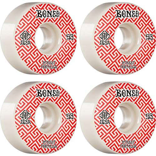 Bones Wheels STF V2 Patterns White Red Skateboard Wheels - 53mm 103a  Set of 4