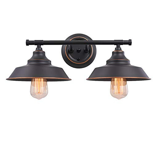 Industrial Wall Light Fixture Farmhouse Rustic Wall Sconce Vintage Wall Mounted Vanity Light for Bathroom Bedroom Living Room Kitchen Black Metal Shade  2-Light Industrial Wall Light Fixture Farmhouse Rustic Wall Sconce Vintage Wall Mounted Vanity Light for Bathroom Bedroom Living Room Kitchen Black Metal Shade  2-Light