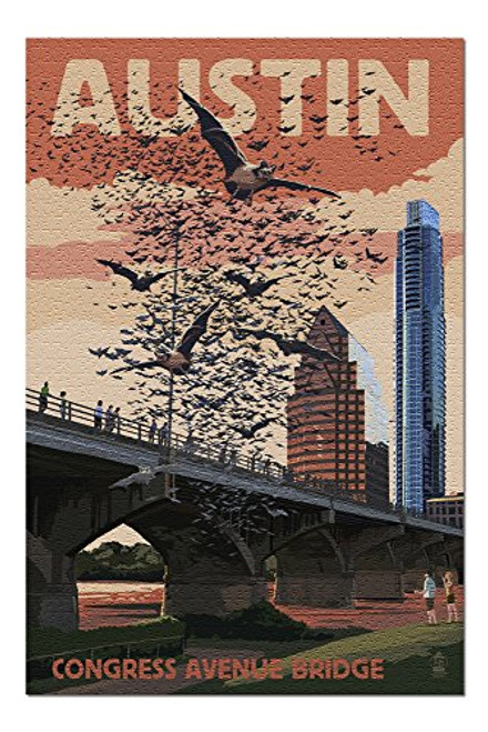 Austin Texas - Bats and Congress Avenue Bridge 45771  19x27 Premium 1000 Piece Jigsaw Puzzle for Adults Made in USA