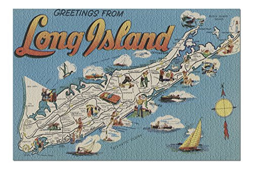 Greetings From Long Island New York View - Vintage Halftone 6162  19x27 Premium 1000 Piece Jigsaw Puzzle for Adults Made in USA