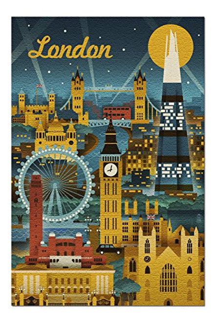 London England - Retro Skyline  Premium 1000 Piece Jigsaw Puzzle for Adults 18x24 Made in USA