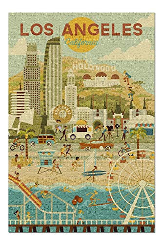 Lantern Press Los Angeles California - City of Angels - Geometric City Series 108580  1000 Piece Premium Jigsaw Puzzle for Adults and Family 19x27