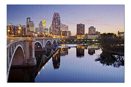 Minneapolis Minnesota - Skyline and Bridge- Photography A-92735 92735  19x27 Premium 1000 Piece Jigsaw Puzzle for Adults Made in USA