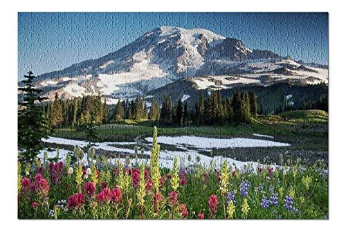 Lantern Press Paradise Ridge in Spring at Mount Rainier National Park with Wildflowers 9013875  1000 Piece Premium Jigsaw Puzzle for Adults and Family 19x27