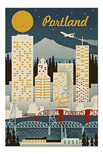 Portland Oregon - Retro Skyline 47247  19x27 Premium 1000 Piece Jigsaw Puzzle for Adults Made in USA