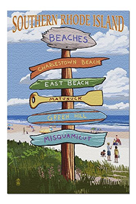 Lantern Press Rhode Island - Southern Beaches Sign Destinations 75509  1000 Piece Premium Jigsaw Puzzle for Adults and Family 19x27
