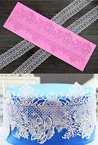 Silicone Lace, KOOTIPS Novelty Giant Lace Silicone Mold Sugarcraft Wedding Cake Decor Tools Impression Gum Pastry Tool Kitchen Tool Sugar Paste Baking Mould Cookie Pastry (Rose lace)
