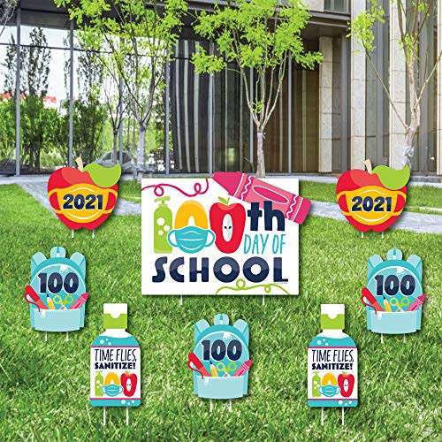 Big Dot of Happiness 100 Days 2021 - Yard Sign and Outdoor Lawn Decorations - 100th Day of School Party Yard Signs - Set of 8