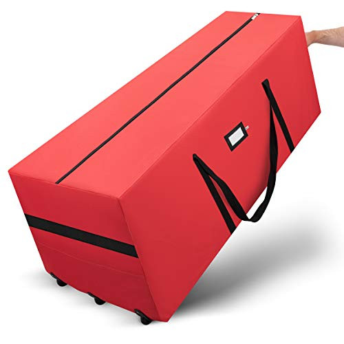 Rolling Christmas Tree Storage Bag - Fits Up To 9 ft. Tall Artificial Disassembled Trees Durable Handles  and  Wheels for Easy Carrying and Transport - Tear Proof 600D Oxford Duffle Bag - 5 Year Warranty