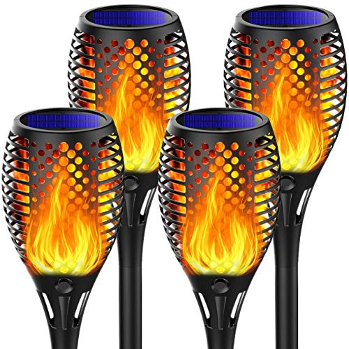Marlrin Solar Lights Outdoor Solar Torch Lights with Flickering Flame Waterproof Solar Flame Lights Torch Landscape Lighting Dusk to Dawn Auto On Off Security for Garden Pathway Yard Patio  4 Pack
