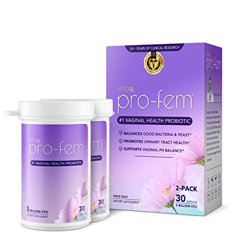 Pro-Fem - 1 Vaginal Probiotics for Feminine Health Clinically Proven to Promote Yeast and pH Balance Urinary Tract Health Works in 7 Days 2 Pack 60 Capsules Pro-Fem - 1 Vaginal Probiotics for Feminine Health Clinically Proven to Promote Yeast and pH Balance Urinary Tract Health Works in 7 Days 2 Pack 60 Capsules