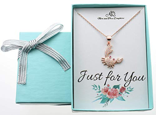 Crab Charm Pendant in Rose Gold Plated Sterling Silver and CZ s on an 18 inch Cable Chain. Crab Necklace. Cancer Zodiac Sign. Crab Jewelry
