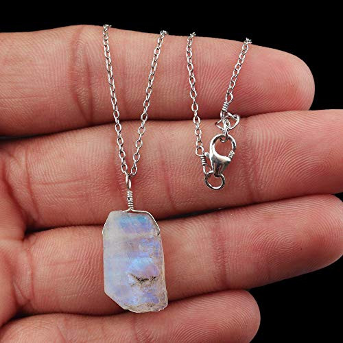 A plus Raw Tourmilated Rainbow Moonstone Crystal Pendant Necklace Rough Gemstone Blue Fire Birthstone Chakra Healing Stones Women Jewelry Rhodium Plated 925 Silver Chain 18 inch Natural Rock A plus Raw Tourmilated Rainbow Moonstone Crystal Pendant Necklace Rough Gemstone Blue Fire Birthstone Chakra Healing Stones Women Jewelry Rhodium Plated 925 Silver Chain 18 inch Natural Rock