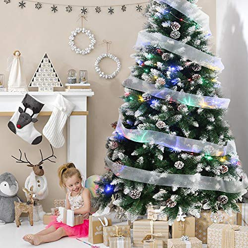 Agreatca Artificial Christmas Tree 6ft Xmas Pine Tree with 100 LED Lights for Home Living Room Holiday Decoration 800 Snow Flocked Tips Foldable Metal Stand Green