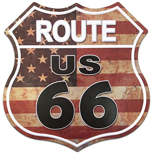 SUDAGEN US Route 66 Signs Vintage Metal Road Signs for Garage, Man Cave, Bar, Home Decoration (US Flag Route 66) SUDAGEN US Route 66 Signs Vintage Metal Road Signs for Garage, Man Cave, Bar, Home Decoration (US Flag Route 66)