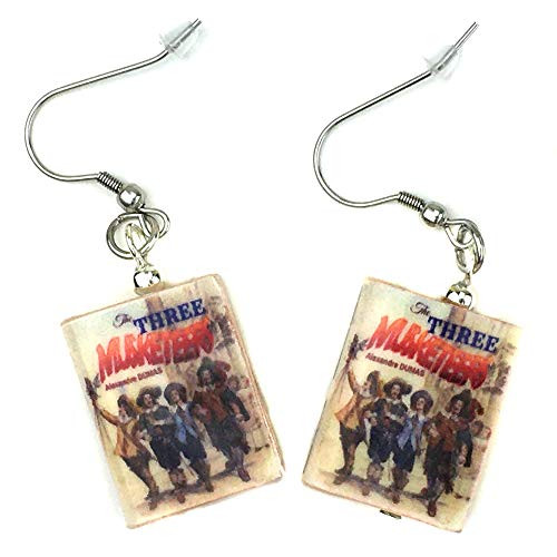 Three Musketeers Alexandre Dumas Clay Mini Book Stainless Steel Hypoallergenic Dangle Hook Earrings