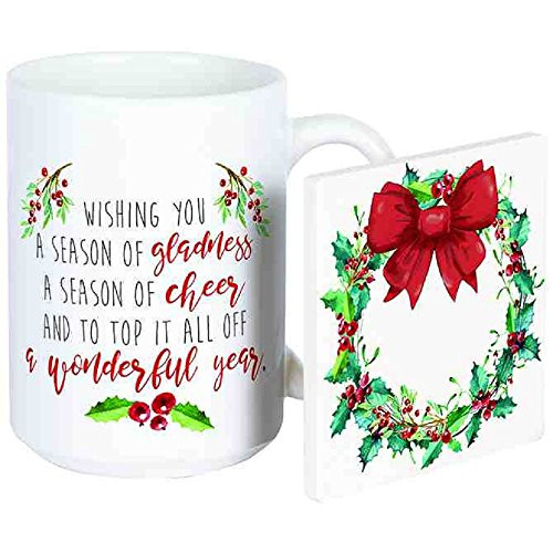 Carson Wonderful Year Christmas Mug and Coaster Set,Multicolor