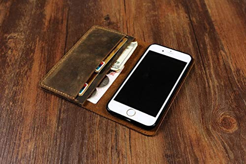 Distressed Vintage Brown Leather IPhone 6 Case wallet iPhone 6 Plus Wallet Case Galaxy Note 5 case wallet - Brown stitch -IP005W