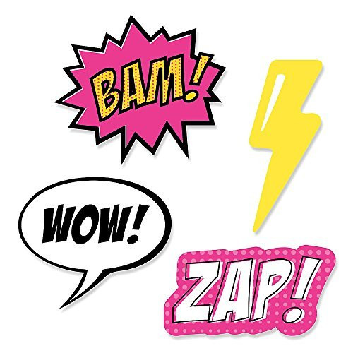 BAM! Girl Superhero - DIY Shaped Baby Shower or Birthday Party Cut-Outs - 24 Count