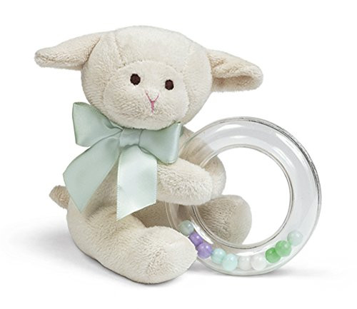 Bearington Baby Lamby Plush Stuffed Animal Cream Lamb Shaker Toy Ring Rattle, 5.5"