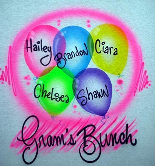 Personalized Airbrush Custom Balloon Family Shirt Mom Grandma Bunch Adult T -Shirt with Grandkids Names