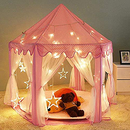 MNSZCN Princess Play Castle Tent for Girls Playhouse Play Tents with Big LEDs Star String Lights Indoor or Outdoor Games MNSZCN Princess Play Castle Tent for Girls Playhouse Play Tents with Big LEDs Star String Lights Indoor or Outdoor Games