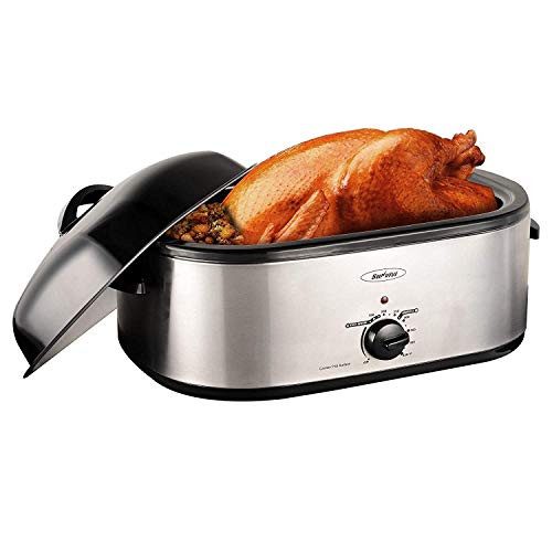 Sunvivi Electric Roaster Oven with Self-Basting Lid 18-Quart Turkey Roaster Oven with Removable Insert Pot Full-range Temperature Control and Cool-Touch Handles Silver Body and Black Lid
