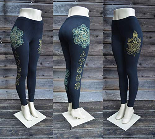 Platonic Crystal Leggings - Sacred Geometry Leggings - Black Leggings - Sacred Geometry Clothing - Metatron s Cube - Yoga Wear