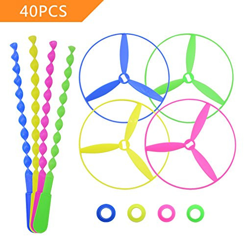 POPLAY Twisty Pull String Flying Saucers/Helicopters,40 PCS