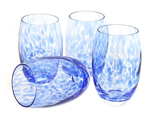 Blue Rose Polish Pottery Cobalt Confetti Water Glass Set
