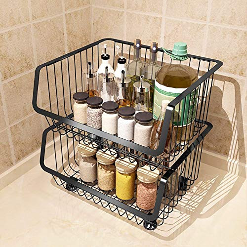 DALAOHU 2 Tier Vegetable Fruit Rack Rolling Stackable Baskets with Wheel Storage RackHanging Baskets for KitchenFruit Vegetables Toiletries Bathroom Rack