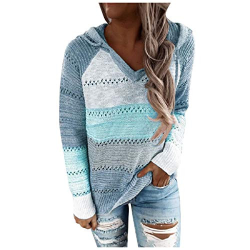 POLLYANNA KEONG Sweatshirts for WomenWomen s Lightweight Color Block Hooded Sweaters Drawstring Hoodies Pullover Sweatshirts Sky Blue
