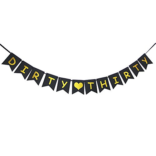 Dirty Thirty Banner -Gold Glitter Heart for 30TH Birthday 30 Years Wedding Anniversary Party Banner Decoration Bunting Dirty Thirty Banner -Gold Glitter Heart for 30TH Birthday 30 Years Wedding Anniversary Party Banner Decoration Bunting