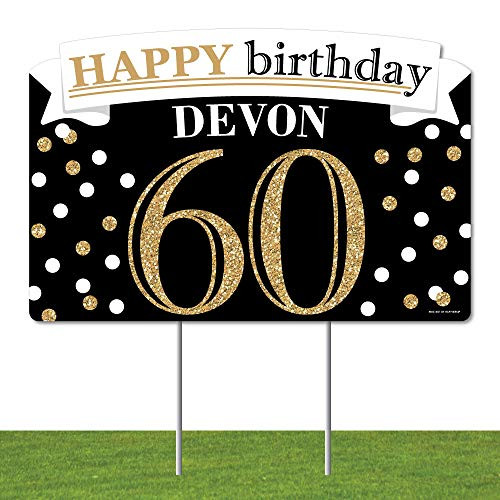 Big Dot of Happiness Personalized Adult 60th Birthday - Gold - Birthday Party Yard Sign Lawn Decorations - Happy Birthday Custom Name Party Yardy Sign